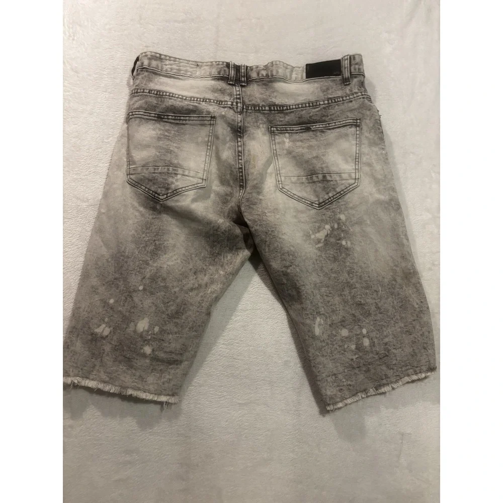 Smoke‎ Rise Jean Shorts Men's 34 Light Wash Moto Denim Shorts Cut Offs Gray